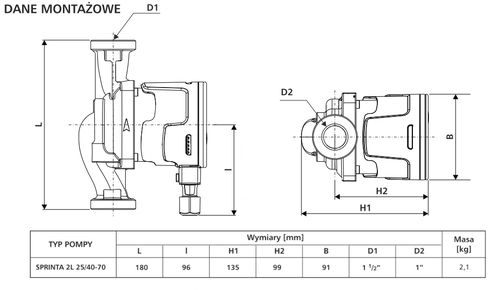 Pompa obiegowa Sprint 2L 25/40-70 3