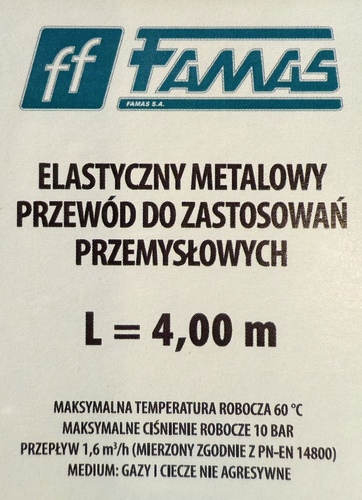 Przewód gazowy L= 4000 mm (4,0m) ze śrubunkiem 2