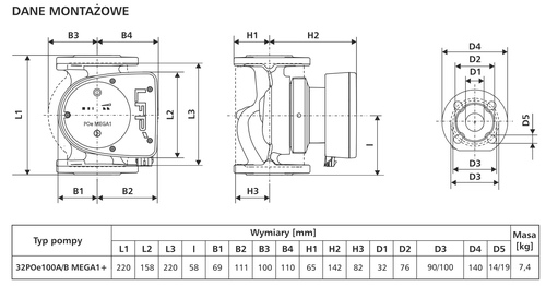 Pompa obiegowa 32POe100A/B MEGA1+ LFP - kołnierzowa pompa DN32, 10 m 2