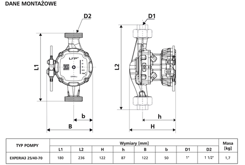 Pompa PWM 25/40-70 180 EXPERIA3 LFP – tryby H i S, panel dotykowy 5
