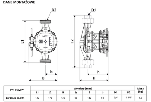 Pompa PWM 20/80K 130 EXPERIA3 LFP – wysokość podnoszenia 8m, tryby H i S 3