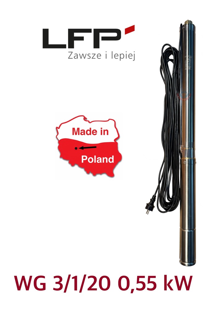 Pompa głębinowa WG 3,0/1/20 – Optymalny wybór 0,55 kW | 80 m | Studnia 3" | LFP Polska 1