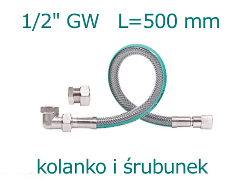 Przewód gazowy L=500 mm z kolankiem i śrubunkiem  1