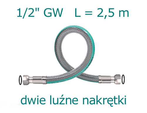 Przewód gazowy L=2500 mm (2,5m) z dwiema luźnymi nakrętkami 1