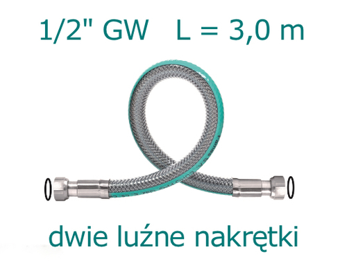 Przewód gazowy L=3000 mm (3,0m) z dwiema luźnymi nakrętkami 1